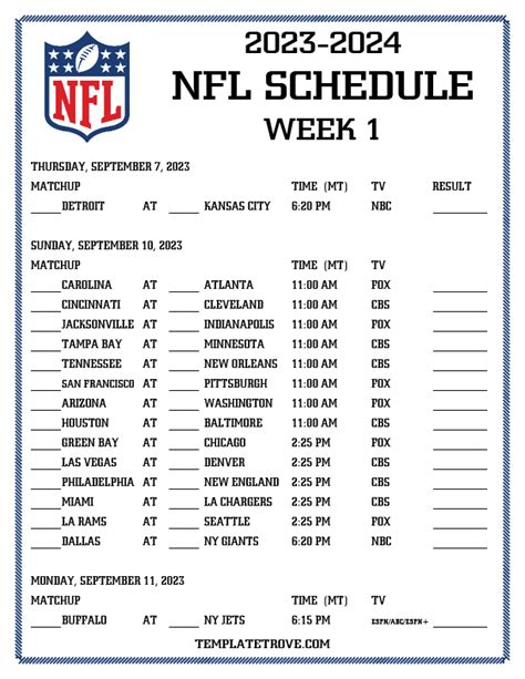 nfl weekly standings|2024 NFL weekly schedule printable.